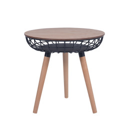 Airy Modern Metal Wire Side Table With Wood Top and Legs