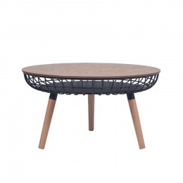 Airy Modern Metal Wire Coffee Table With Wood Top and Legs