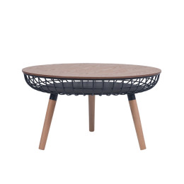 Airy Modern Metal Wire Coffee Table With Wood Top and Legs